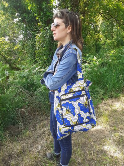 tote bag fleur de mariage bleu